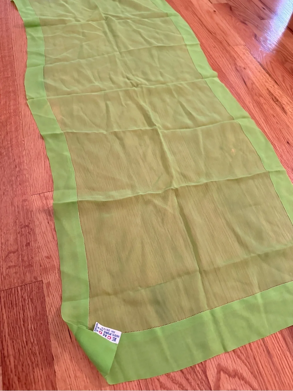 Vintage ECHO 100% Silk  Green Scarf -Sheer Made in Japan 41”X 16”